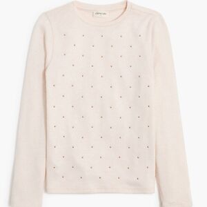 Crewcuts Factory Cream Gold Bejeweled Studs Long Sleeve Top Girls Size 8 NWT